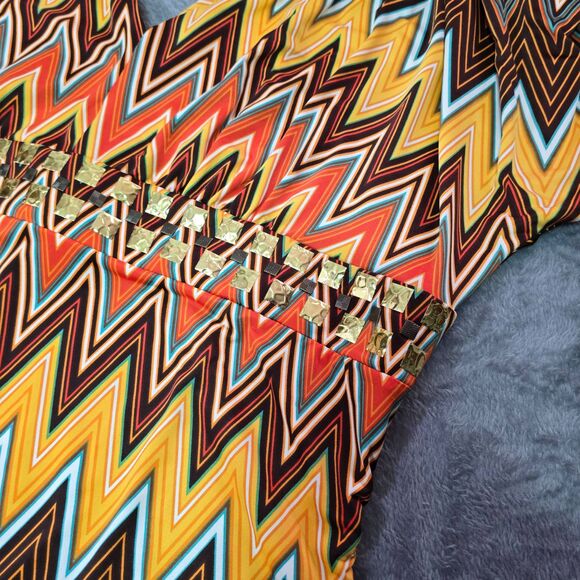 Baby Phat Zigzag Bodycon Dress 1X V-Neck Studded Waist Retro Vibe - Picture 10 of 12